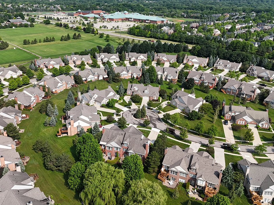 Aerial picture of a neighborhood